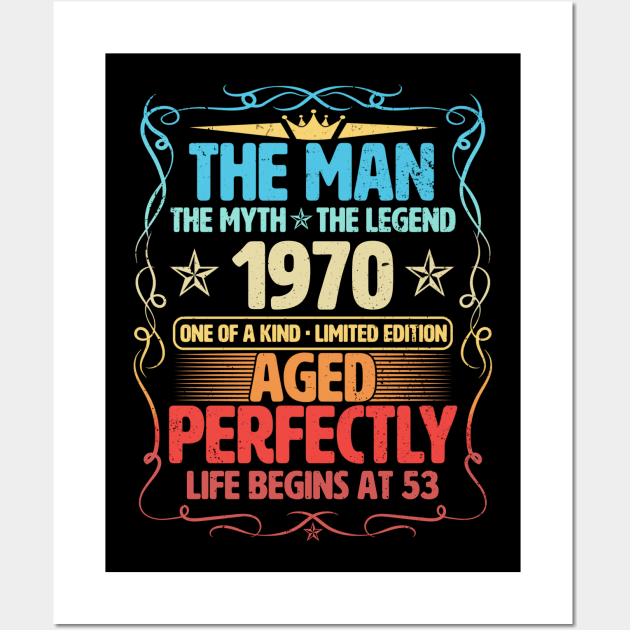 The Man 1970 Aged Perfectly Life Begins At 53rd Birthday Wall Art by Foshaylavona.Artwork